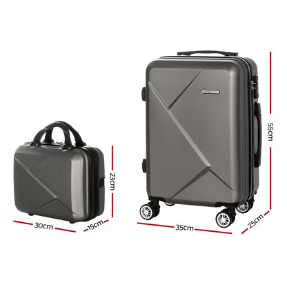 Wanderlite 2pc Luggage 12&quot; 20&quot; Trolley Travel Suitcase Storage Carry On TSA Lock Dark Grey-Home &amp; Garden &gt; Travel &gt; Suitcases-PEROZ Accessories