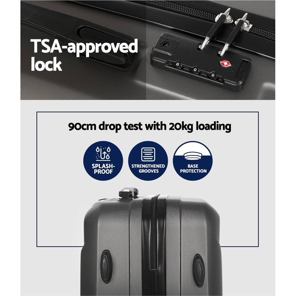 Wanderlite 2pc Luggage 12&quot; 20&quot; Trolley Travel Suitcase Storage Carry On TSA Lock Dark Grey-Home &amp; Garden &gt; Travel &gt; Suitcases-PEROZ Accessories