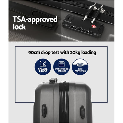 Wanderlite 2pc Luggage 12&quot; 20&quot; Trolley Travel Suitcase Storage Carry On TSA Lock Dark Grey-Home &amp; Garden &gt; Travel &gt; Suitcases-PEROZ Accessories