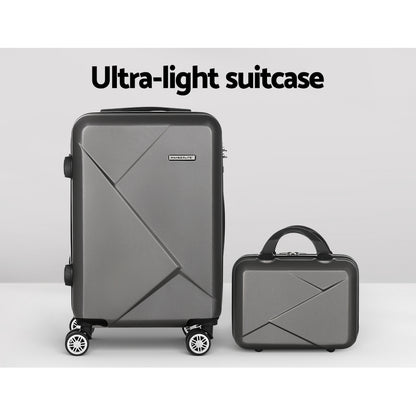 Wanderlite 2pc Luggage 12&quot; 20&quot; Trolley Travel Suitcase Storage Carry On TSA Lock Dark Grey-Home &amp; Garden &gt; Travel &gt; Suitcases-PEROZ Accessories