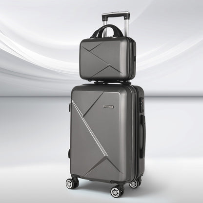Wanderlite 2pc Luggage 12&quot; 20&quot; Trolley Travel Suitcase Storage Carry On TSA Lock Dark Grey-Home &amp; Garden &gt; Travel &gt; Suitcases-PEROZ Accessories