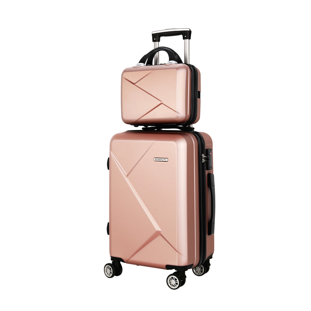 Wanderlite 2pc Luggage 12&quot; 20&quot; Trolley Travel Suitcase Storage Carry On TSA Lock Rose Gold-Home &amp; Garden &gt; Travel &gt; Suitcases-PEROZ Accessories