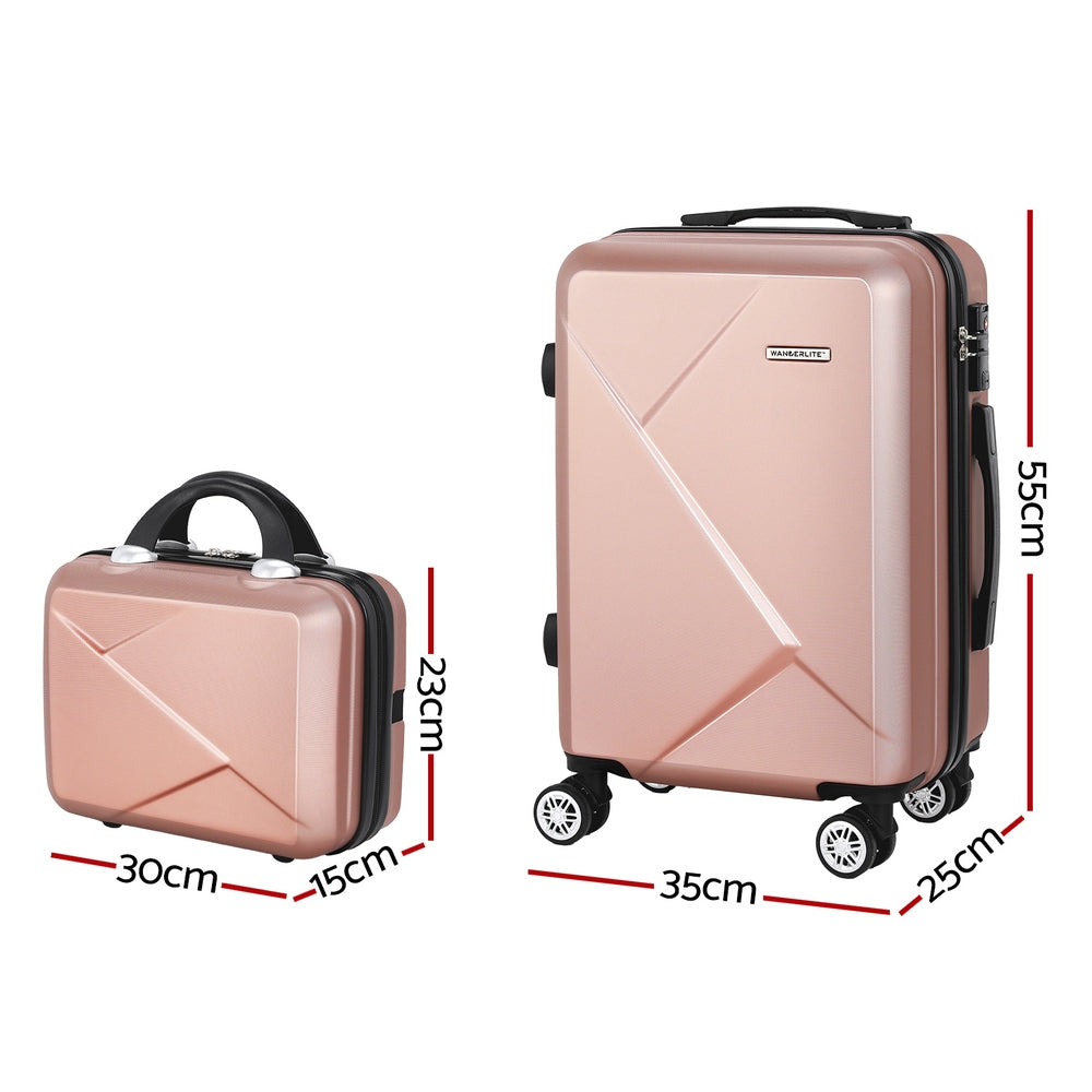 Wanderlite 2pc Luggage 12&quot; 20&quot; Trolley Travel Suitcase Storage Carry On TSA Lock Rose Gold-Home &amp; Garden &gt; Travel &gt; Suitcases-PEROZ Accessories