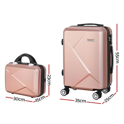 Wanderlite 2pc Luggage 12&quot; 20&quot; Trolley Travel Suitcase Storage Carry On TSA Lock Rose Gold-Home &amp; Garden &gt; Travel &gt; Suitcases-PEROZ Accessories