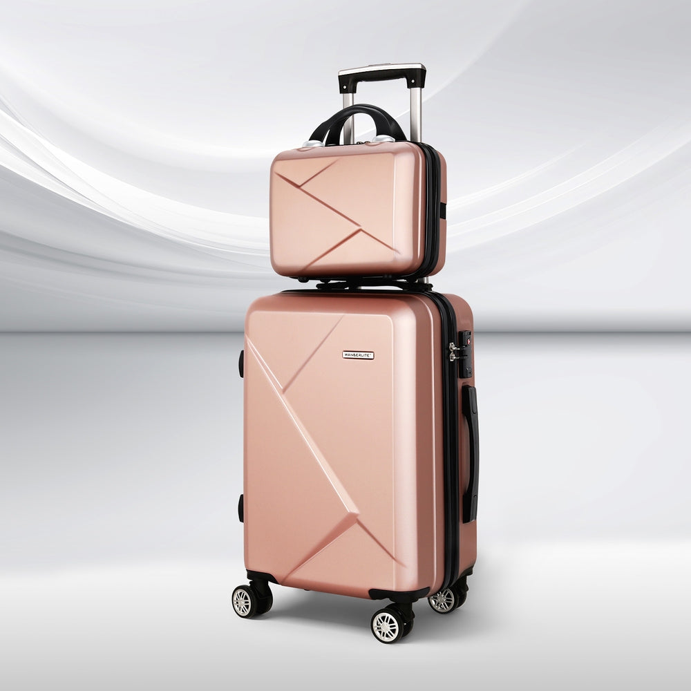 Wanderlite 2pc Luggage 12&quot; 20&quot; Trolley Travel Suitcase Storage Carry On TSA Lock Rose Gold-Home &amp; Garden &gt; Travel &gt; Suitcases-PEROZ Accessories