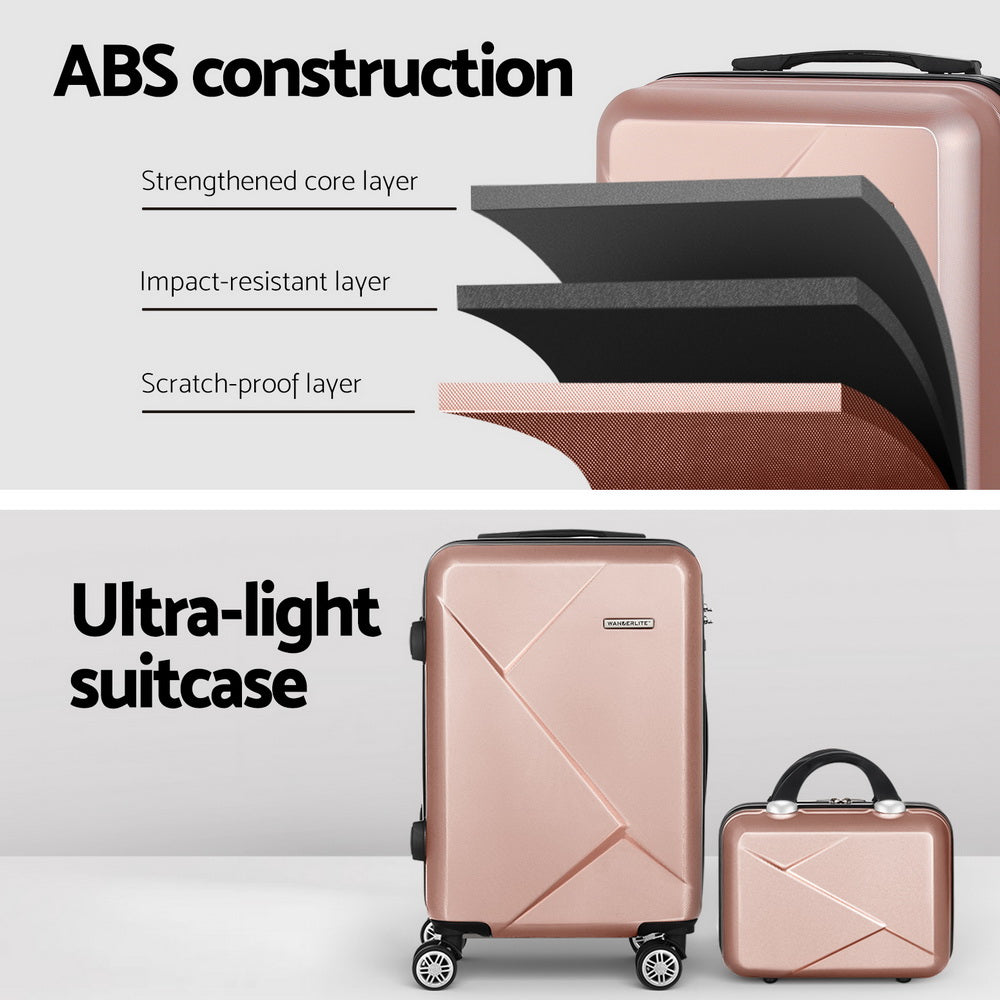 Wanderlite 2pc Luggage 12&quot; 20&quot; Trolley Travel Suitcase Storage Carry On TSA Lock Rose Gold-Home &amp; Garden &gt; Travel &gt; Suitcases-PEROZ Accessories