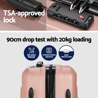 Wanderlite 2pc Luggage 12&quot; 20&quot; Trolley Travel Suitcase Storage Carry On TSA Lock Rose Gold-Home &amp; Garden &gt; Travel &gt; Suitcases-PEROZ Accessories