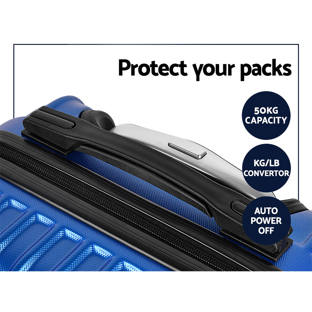 Wanderlite 2pc Luggage Trolley Travel Set Suitcase Carry On TSA Hard Case Lightweight Blue-Luggage-PEROZ Accessories