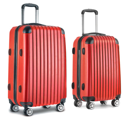 Wanderlite 2pc Luggage Trolley Travel Set Suitcase Carry On TSA Hard Case Lightweight Red-Luggage-PEROZ Accessories