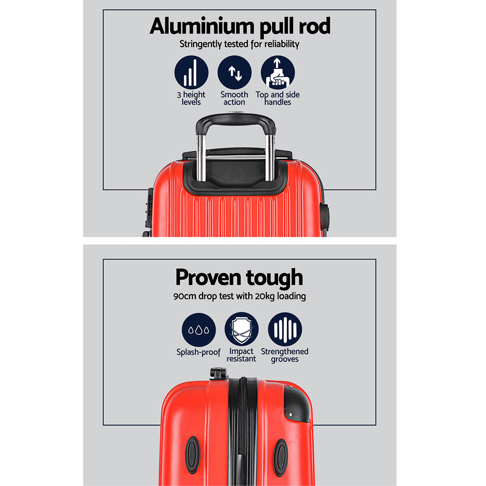 Wanderlite 2pc Luggage Trolley Travel Set Suitcase Carry On TSA Hard Case Lightweight Red-Luggage-PEROZ Accessories