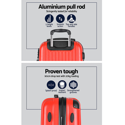 Wanderlite 2pc Luggage Trolley Travel Set Suitcase Carry On TSA Hard Case Lightweight Red-Luggage-PEROZ Accessories