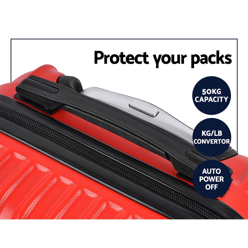 Wanderlite 2pc Luggage Trolley Travel Set Suitcase Carry On TSA Hard Case Lightweight Red-Luggage-PEROZ Accessories