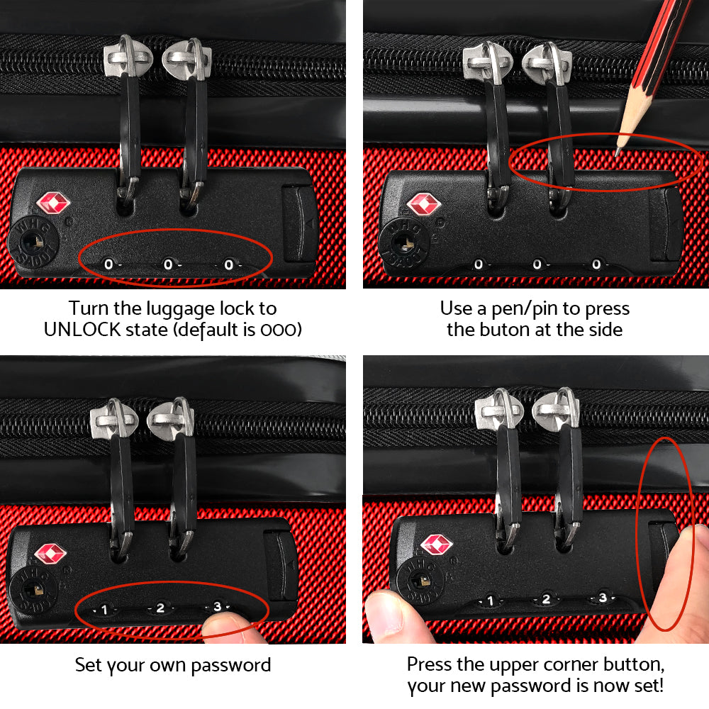 Wanderlite 2pc Luggage Trolley Travel Set Suitcase Carry On TSA Hard Case Lightweight Red-Luggage-PEROZ Accessories