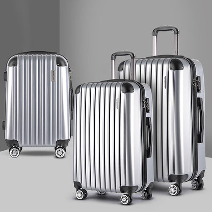 Wanderlite 3pc Luggage Trolley Travel Set Suitcase Carry On TSA Lock Hard Case Lightweight Silver-Luggage-PEROZ Accessories