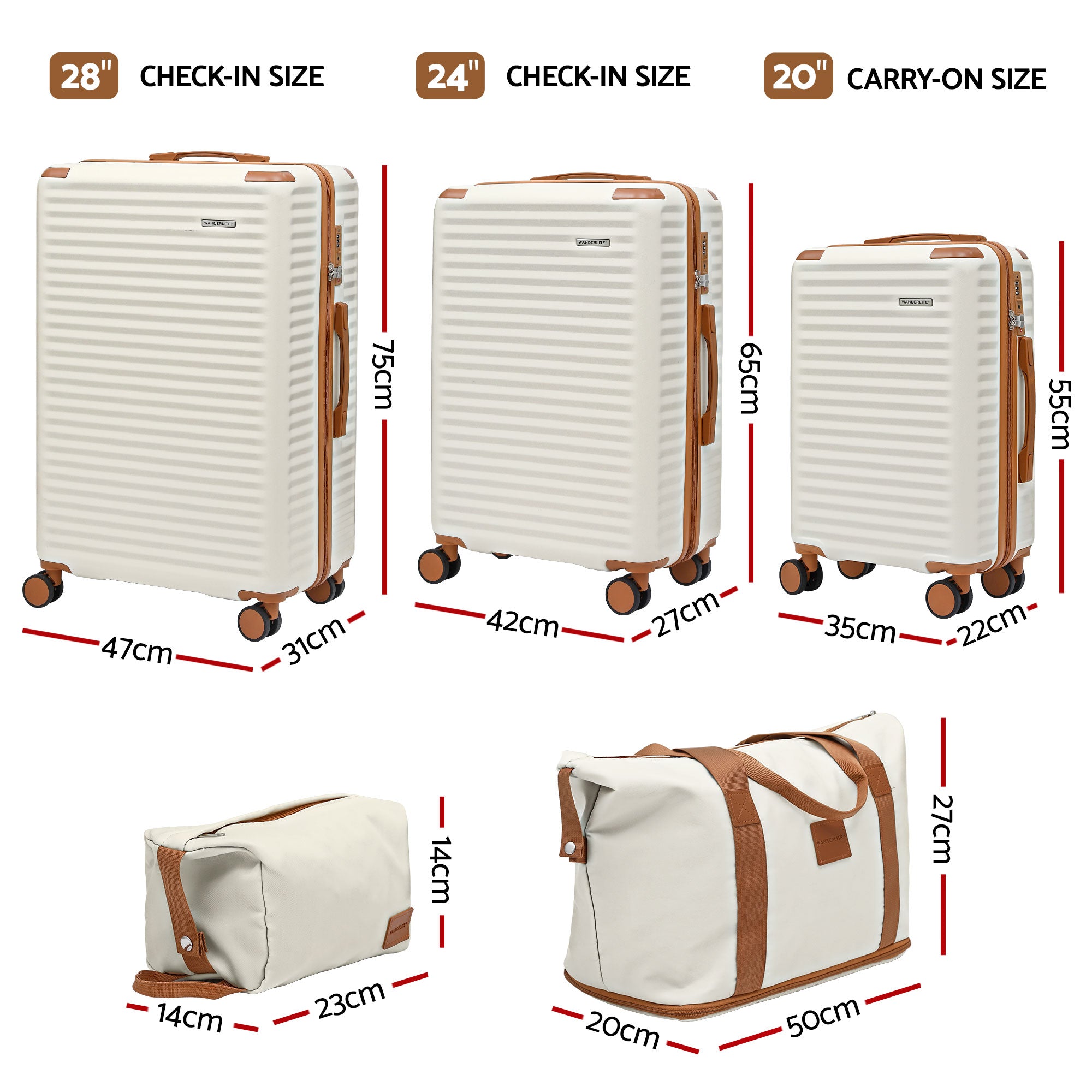 Wanderlite 5pcs Luggage Suitcase Set Trolley Travel TSA Lightweight Hard Case-Home &amp; Garden > Travel > Suitcases-PEROZ Accessories
