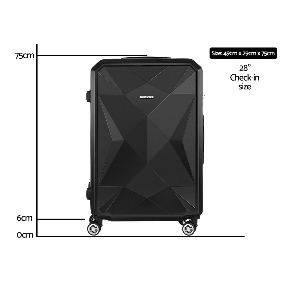 Wanderlite 28&quot; 75cm Luggage Trolley Travel Suitcase Carry On Storage TSA Hardshell Black-Home &amp; Garden &gt; Travel &gt; Suitcases-PEROZ Accessories