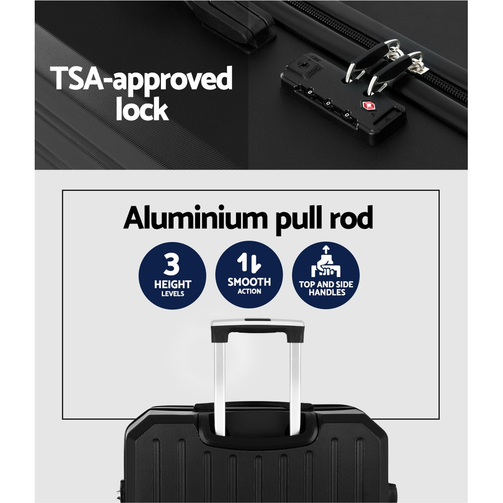 Wanderlite 28&quot; 75cm Luggage Trolley Travel Suitcase Carry On Storage TSA Hardshell Black-Home &amp; Garden &gt; Travel &gt; Suitcases-PEROZ Accessories