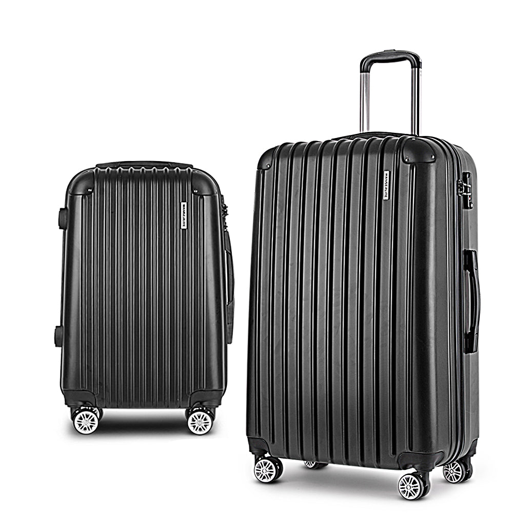 Wanderlite 20in 28in Luggage 2Set with Zipper Lock Carry On Hard Shell Travel Suitcase Luggage Case Black-Luggage-PEROZ Accessories