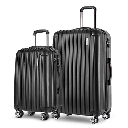 Wanderlite 20in 28in Luggage 2Set with Zipper Lock Carry On Hard Shell Travel Suitcase Luggage Case Black-Luggage-PEROZ Accessories