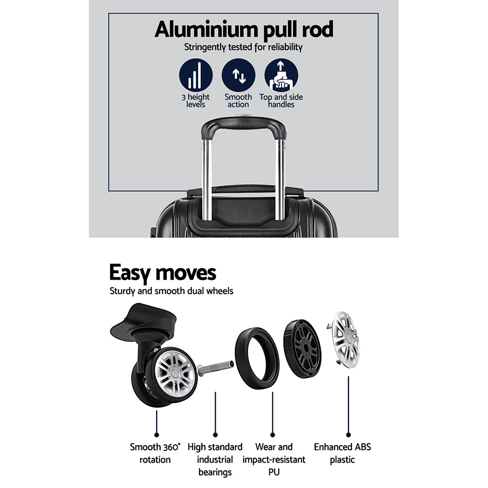 Wanderlite 20in 28in Luggage 2Set with Zipper Lock Carry On Hard Shell Travel Suitcase Luggage Case Black-Luggage-PEROZ Accessories