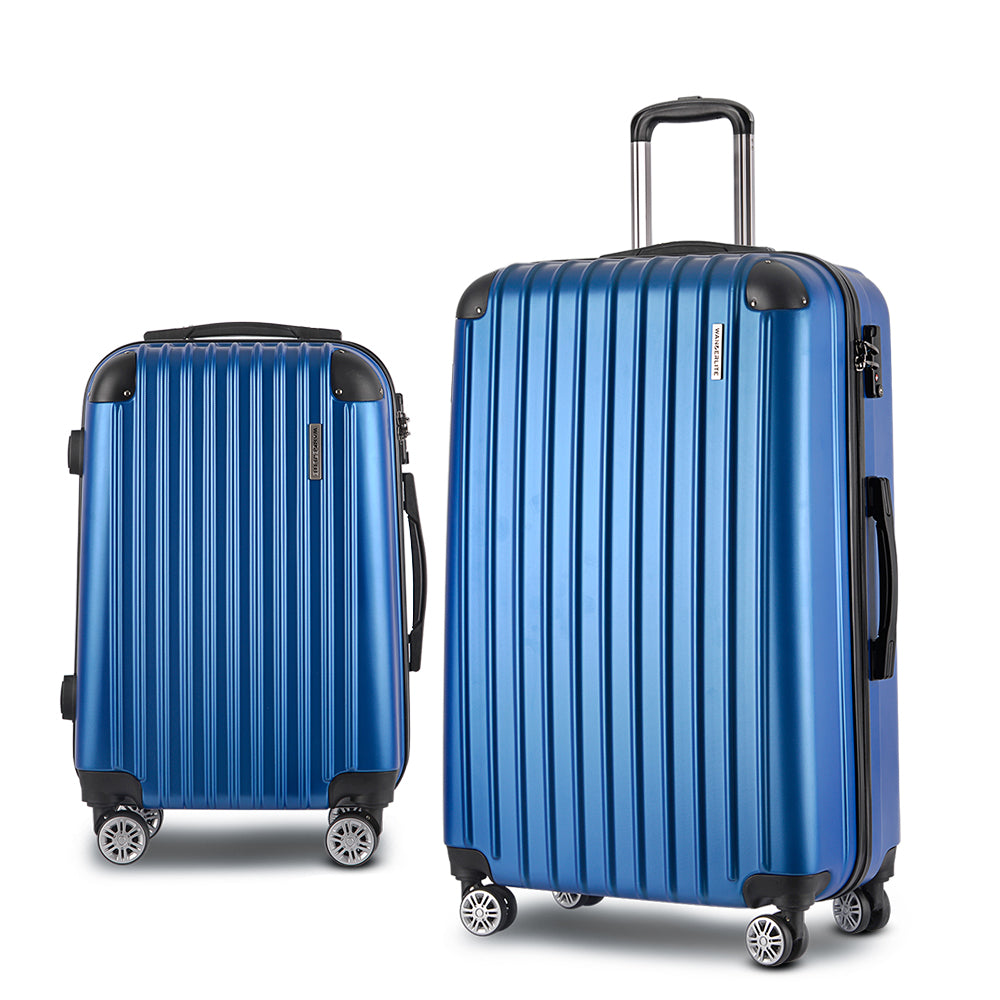 Wanderlite 2 Set Luggage 20-28 Inch with Zipper Lock Carry On Hard Shell Travel Suitcase Luggage Case Blue-Luggage-PEROZ Accessories