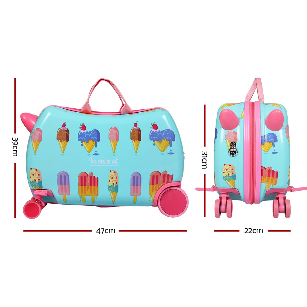 Wanderlite 17&quot; Kids Ride On Luggage Children Suitcase Trolley Travel Ice Cream-Home &amp; Garden &gt; Travel &gt; Suitcases-PEROZ Accessories