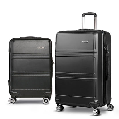 Wanderlite 2pc Luggage Trolley Set Suitcase Travel TSA Carry On Hard Case Lightweight Black-Luggage-PEROZ Accessories