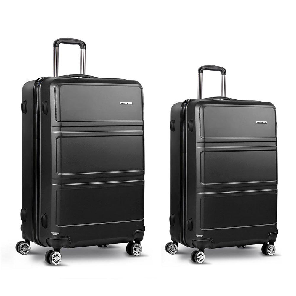 Wanderlite 2pc Luggage Trolley Set Suitcase Travel TSA Carry On Hard Case Lightweight Black-Luggage-PEROZ Accessories