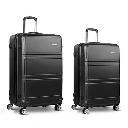 Wanderlite 2pc Luggage Trolley Set Suitcase Travel TSA Carry On Hard Case Lightweight Black-Luggage-PEROZ Accessories