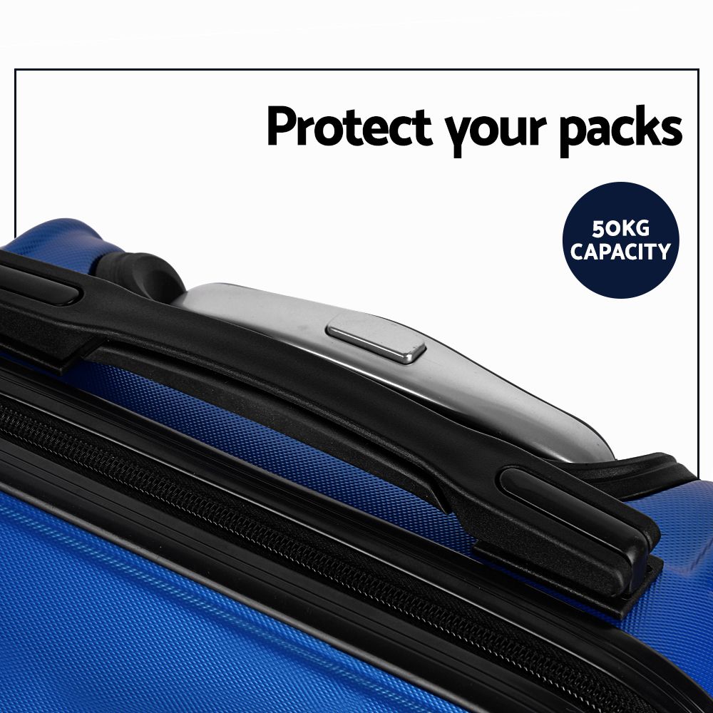 Wanderlite 3pc Luggage Trolley Set Suitcase Travel TSA Carry On Hard Case Lightweight Blue-Luggage-PEROZ Accessories