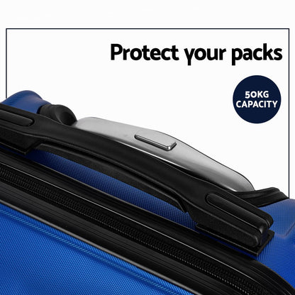 Wanderlite 3pc Luggage Trolley Set Suitcase Travel TSA Carry On Hard Case Lightweight Blue-Luggage-PEROZ Accessories