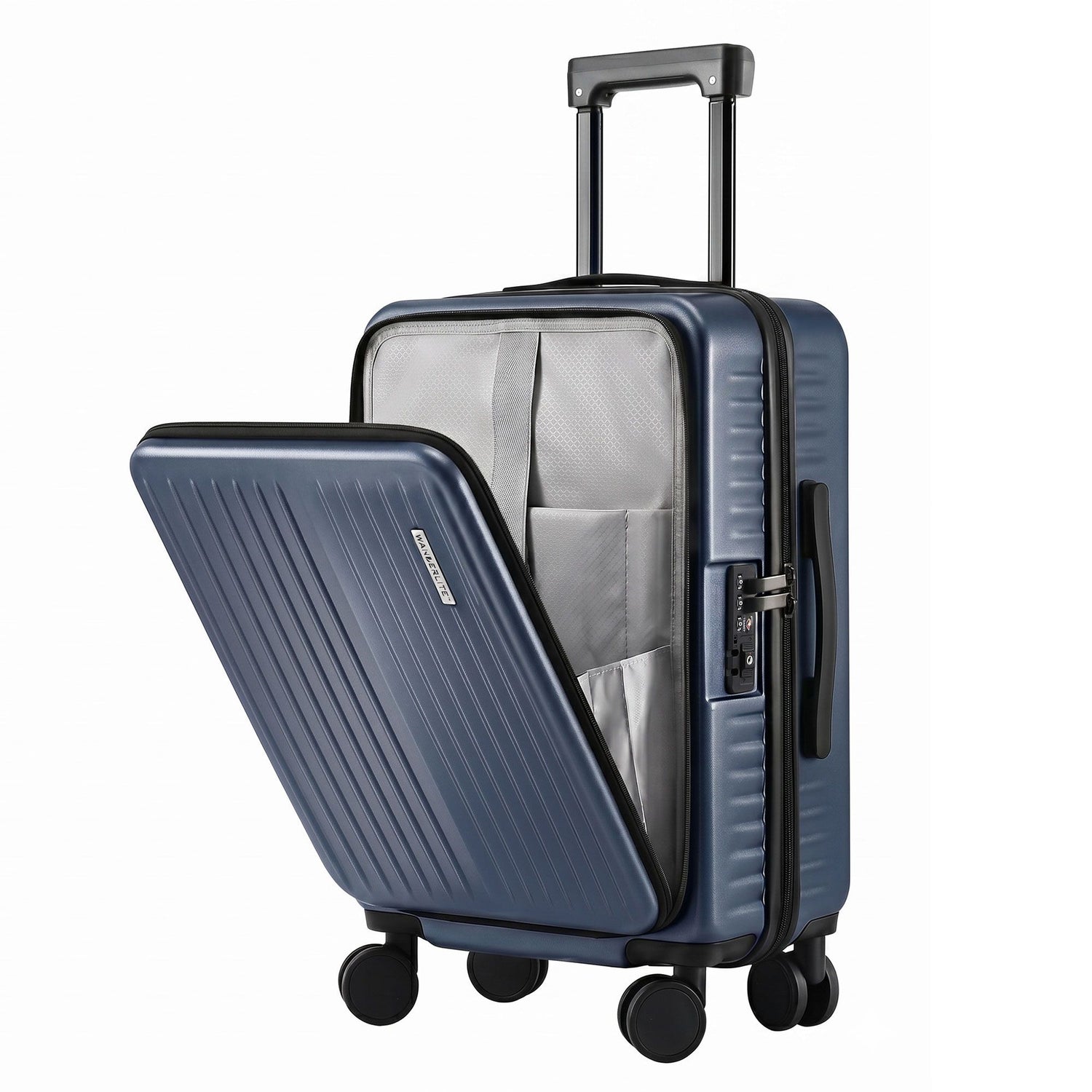 Wanderlite 20" Luggage Suitcase Front Pocket Travel Carry On Dual TSA Navy-Home &amp; Garden > Travel > Suitcases-PEROZ Accessories