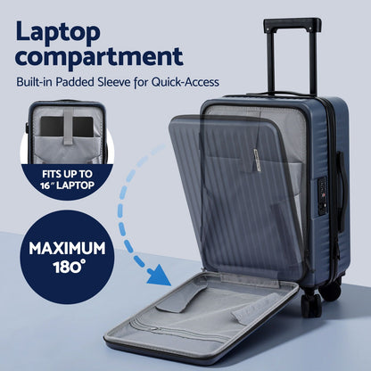 Wanderlite 20" Luggage Suitcase Front Pocket Travel Carry On Dual TSA Navy-Home &amp; Garden > Travel > Suitcases-PEROZ Accessories