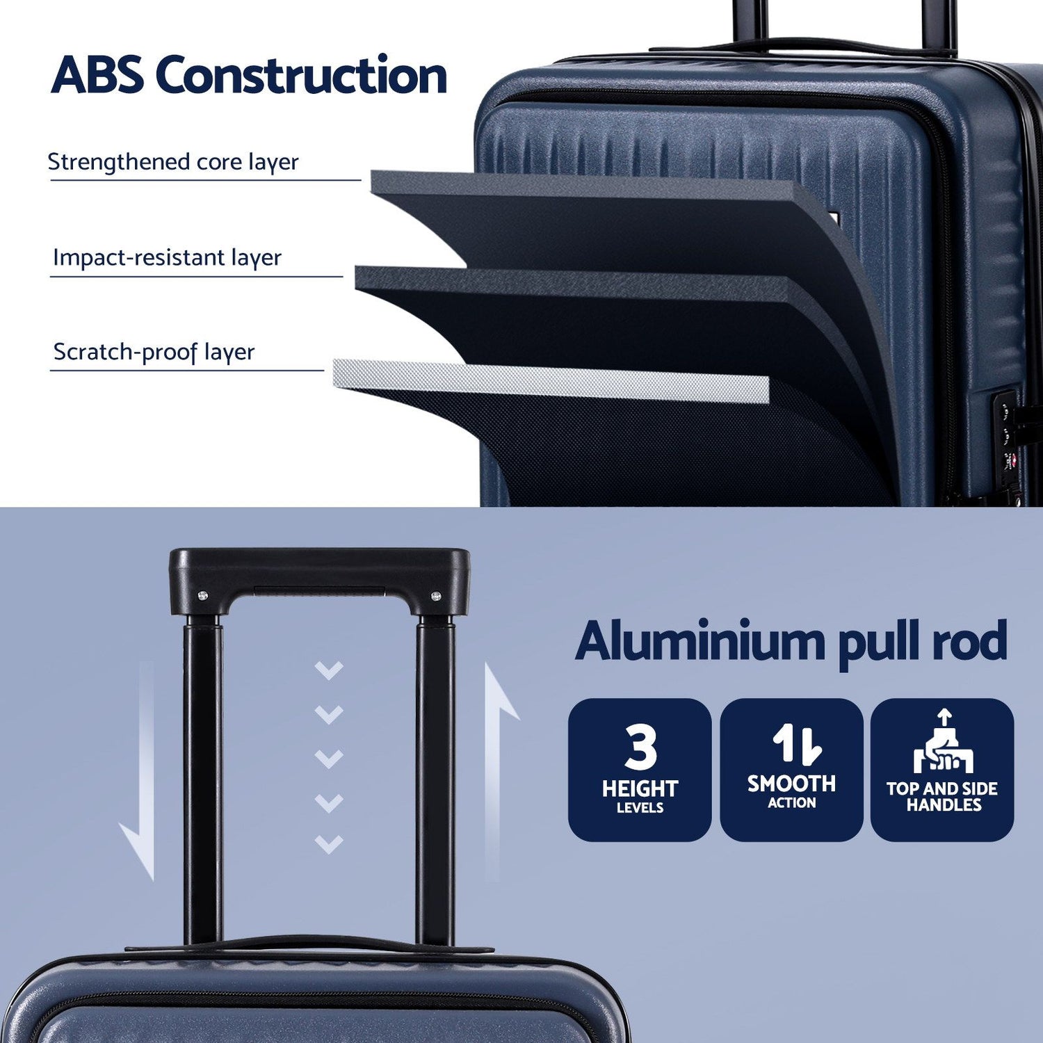 Wanderlite 20" Luggage Suitcase Front Pocket Travel Carry On Dual TSA Navy-Home &amp; Garden > Travel > Suitcases-PEROZ Accessories