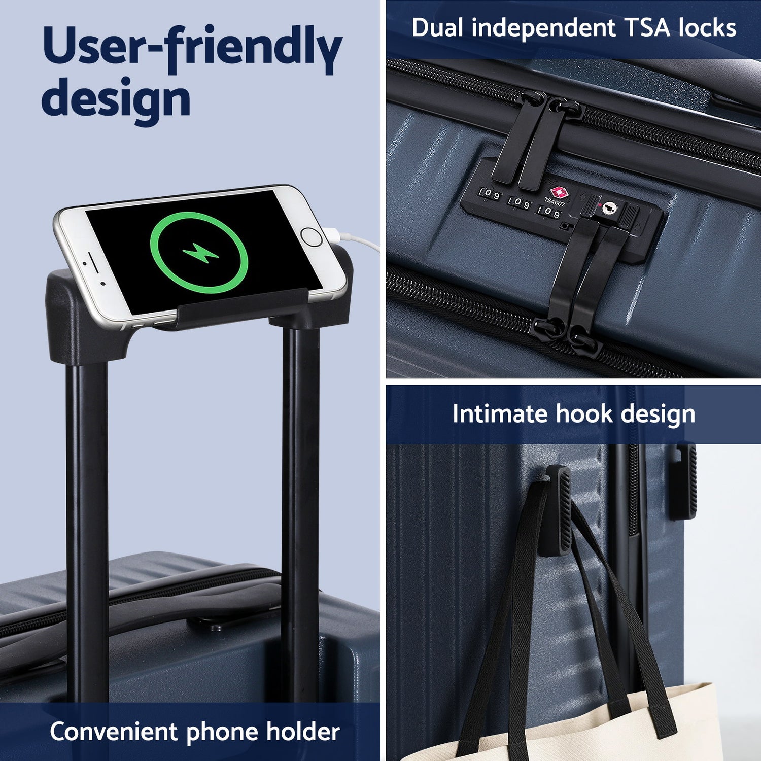 Wanderlite 20" Luggage Suitcase Front Pocket Travel Carry On Dual TSA Navy-Home &amp; Garden > Travel > Suitcases-PEROZ Accessories