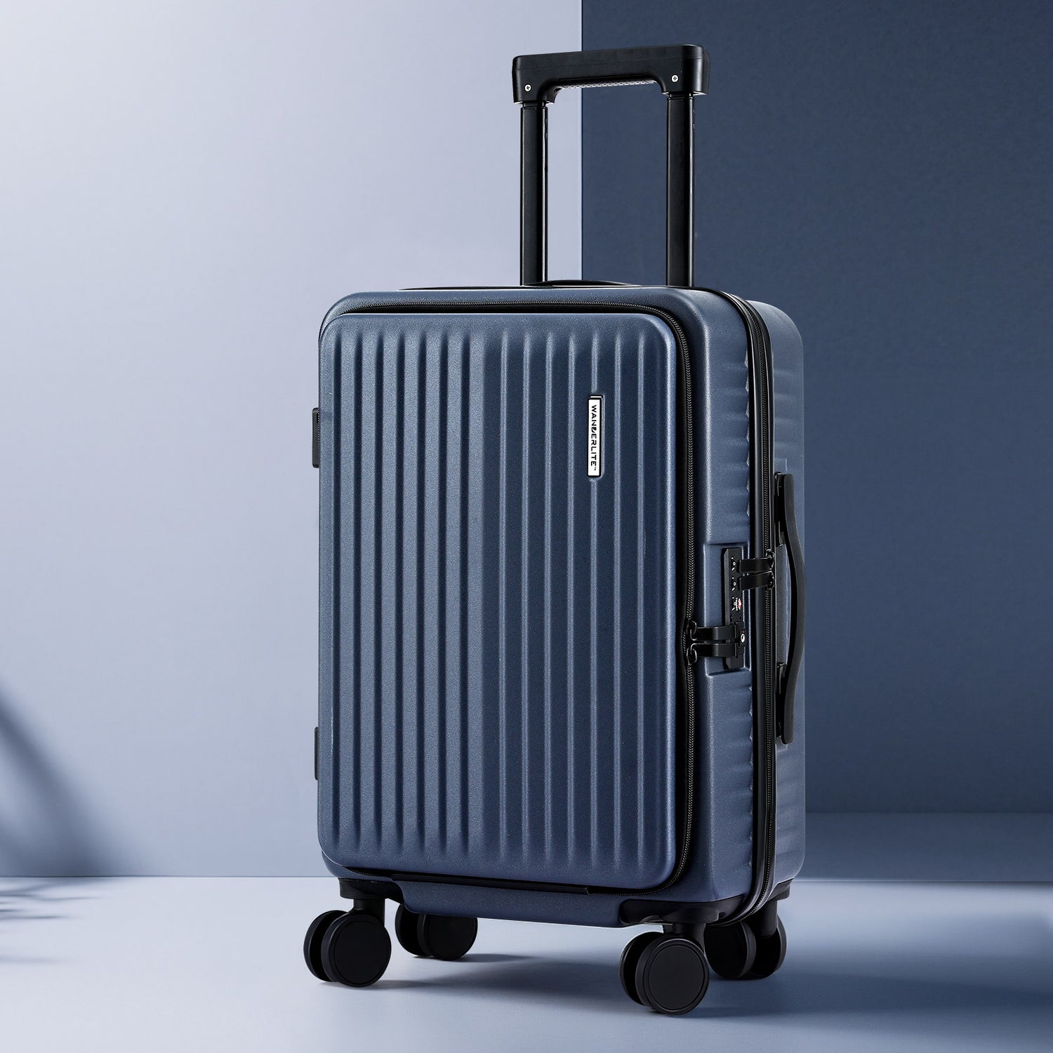 Wanderlite 20" Luggage Suitcase Front Pocket Travel Carry On Dual TSA Navy-Home &amp; Garden > Travel > Suitcases-PEROZ Accessories