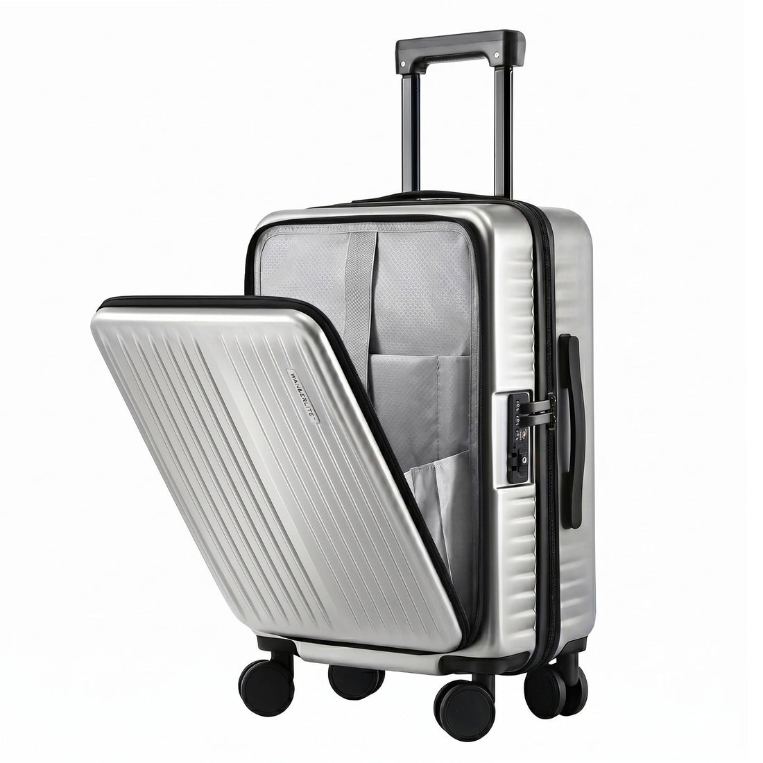 Wanderlite 20" Luggage Suitcase Front Pocket Travel Carry On Dual TSA Silver-Home &amp; Garden > Travel > Suitcases-PEROZ Accessories