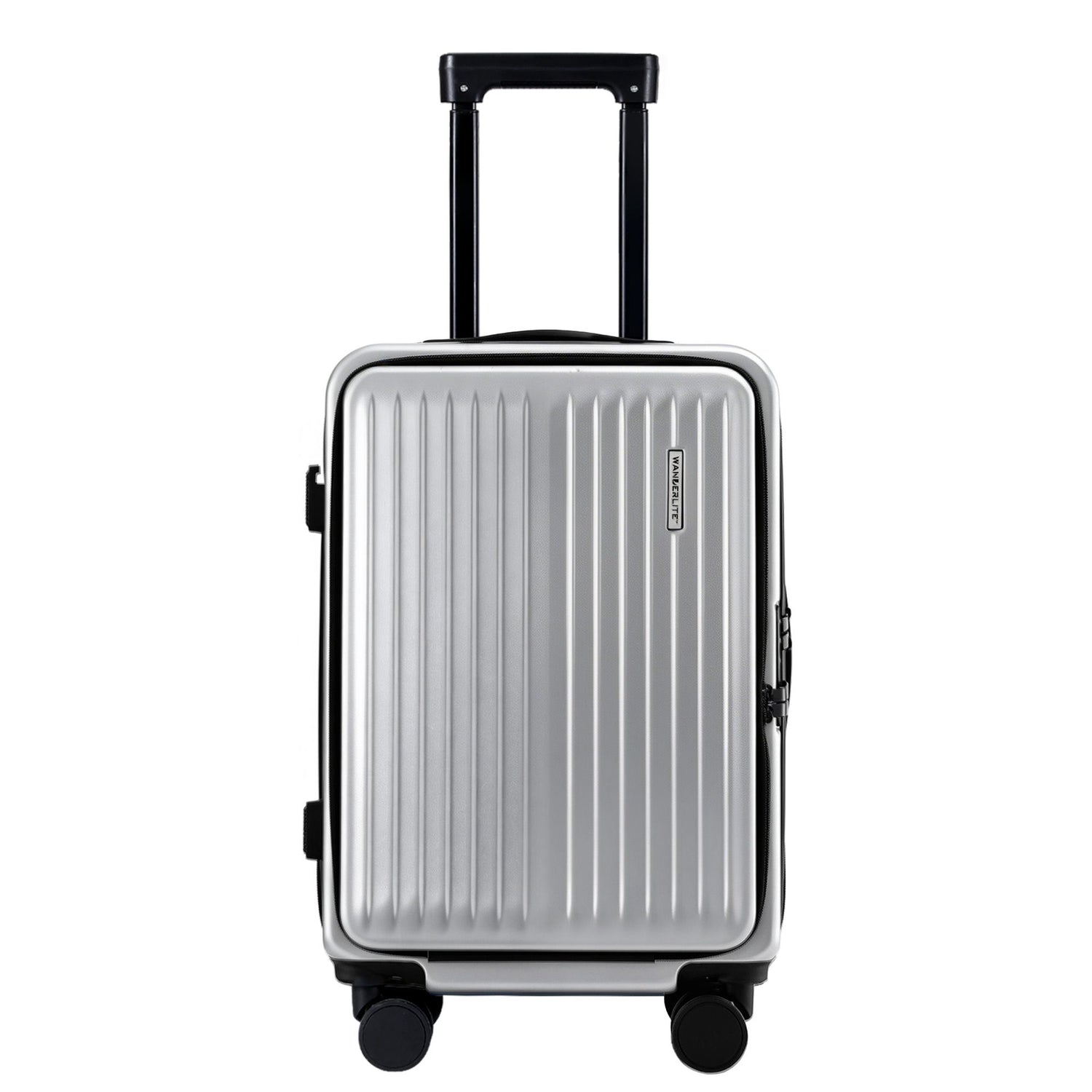 Wanderlite 20" Luggage Suitcase Front Pocket Travel Carry On Dual TSA Silver-Home &amp; Garden > Travel > Suitcases-PEROZ Accessories