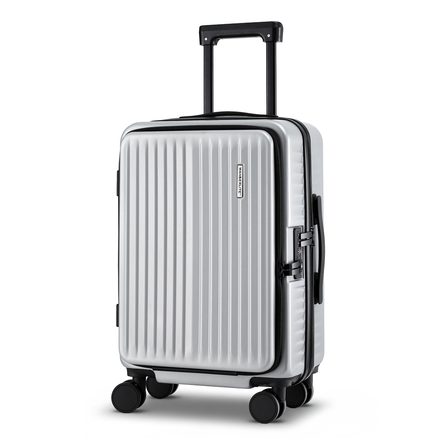 Wanderlite 20" Luggage Suitcase Front Pocket Travel Carry On Dual TSA Silver-Home &amp; Garden > Travel > Suitcases-PEROZ Accessories