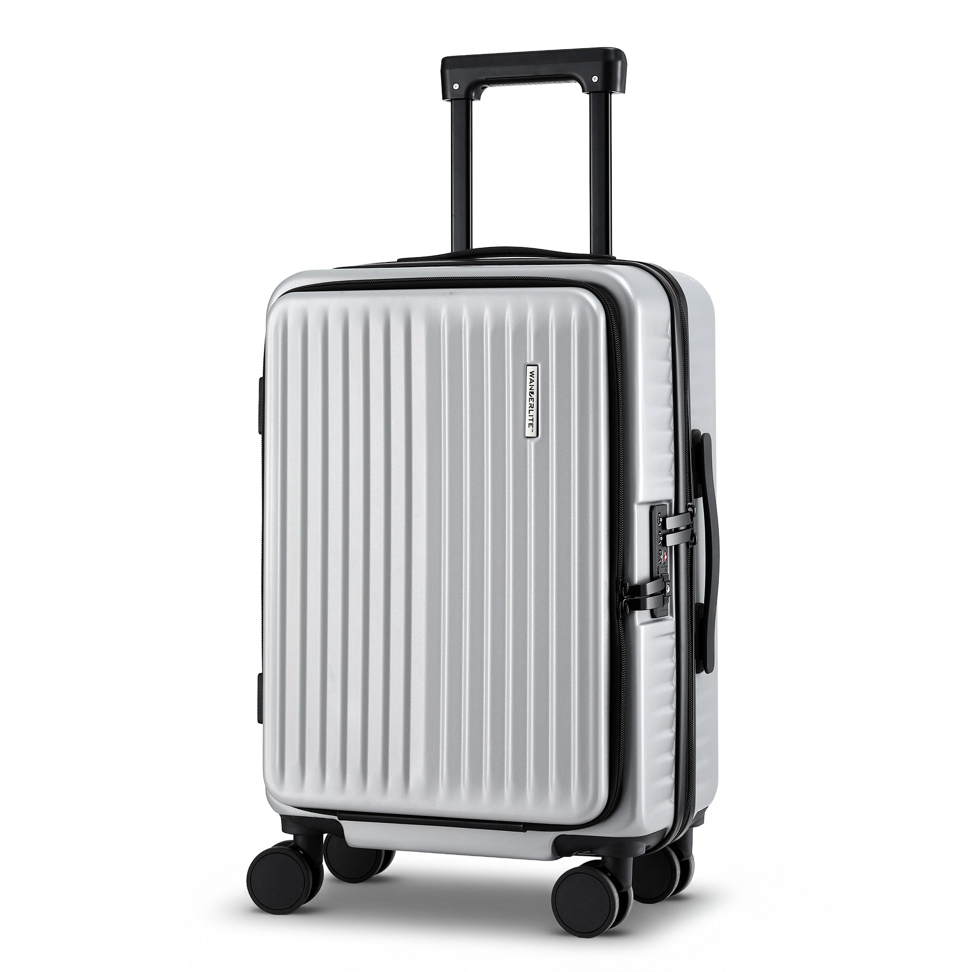 Wanderlite 20" Luggage Suitcase Front Pocket Travel Carry On Dual TSA Silver-Home &amp; Garden > Travel > Suitcases-PEROZ Accessories