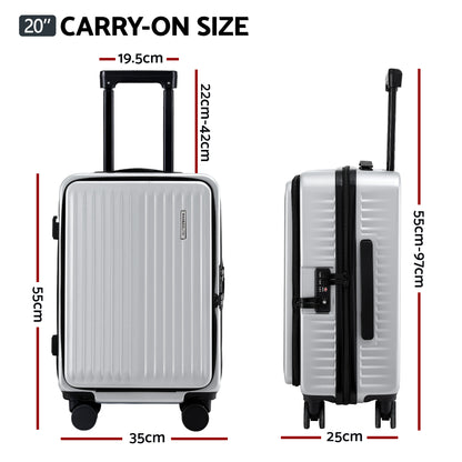 Wanderlite 20" Luggage Suitcase Front Pocket Travel Carry On Dual TSA Silver-Home &amp; Garden > Travel > Suitcases-PEROZ Accessories