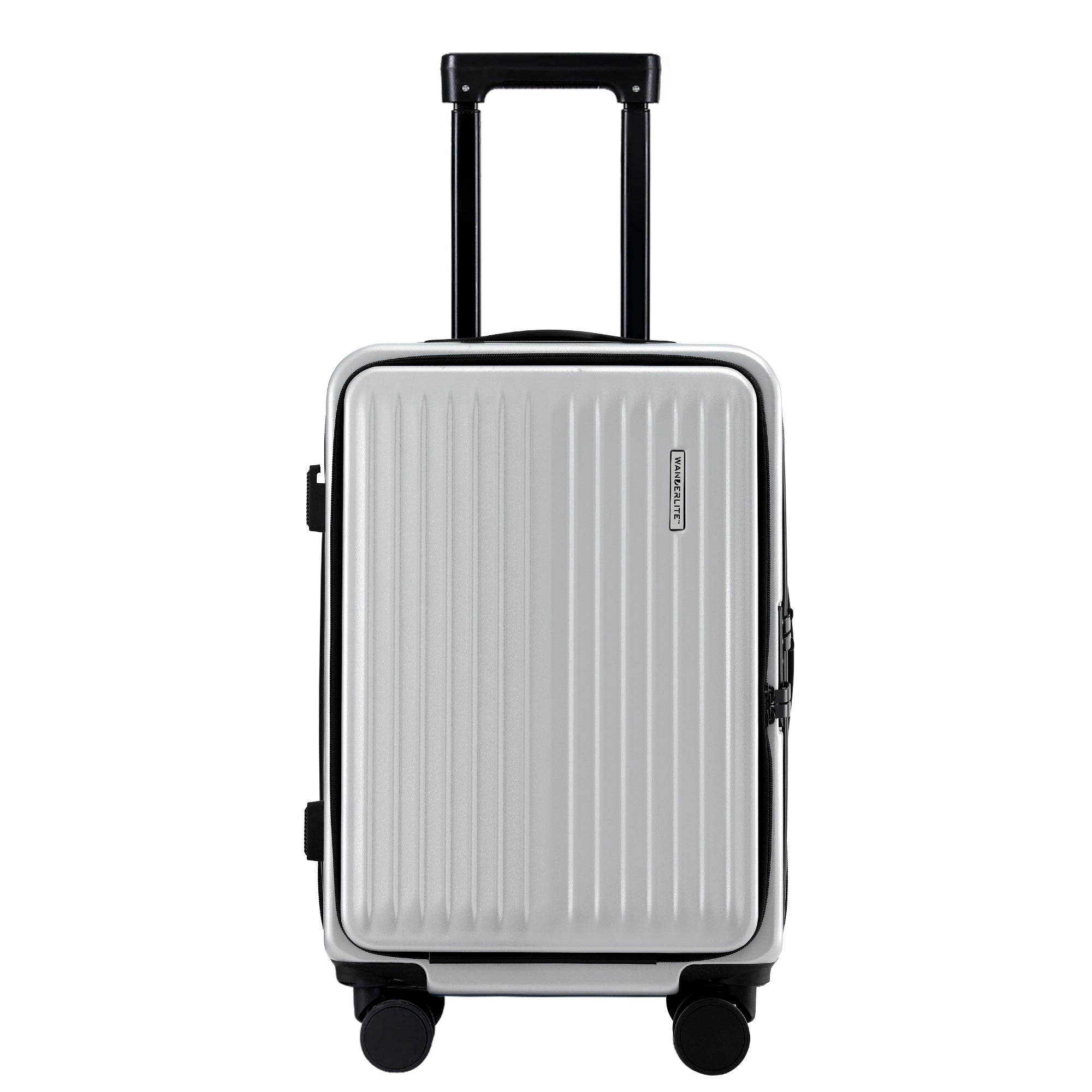Wanderlite 20" Luggage Suitcase Front Pocket Travel Carry On Dual TSA Silver-Home &amp; Garden > Travel > Suitcases-PEROZ Accessories