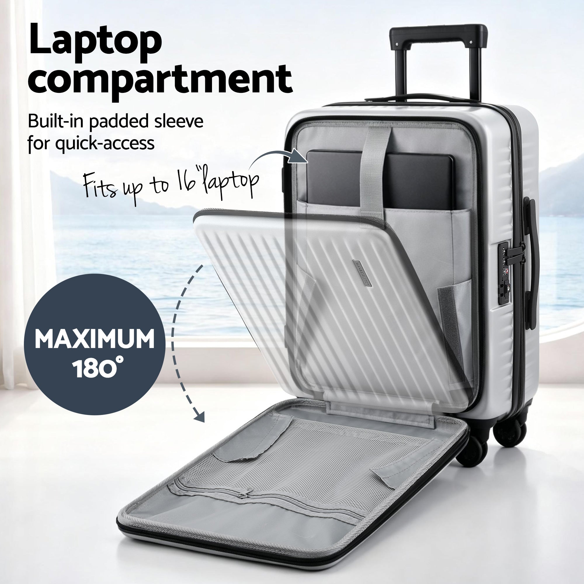 Wanderlite 20" Luggage Suitcase Front Pocket Travel Carry On Dual TSA Silver-Home &amp; Garden > Travel > Suitcases-PEROZ Accessories