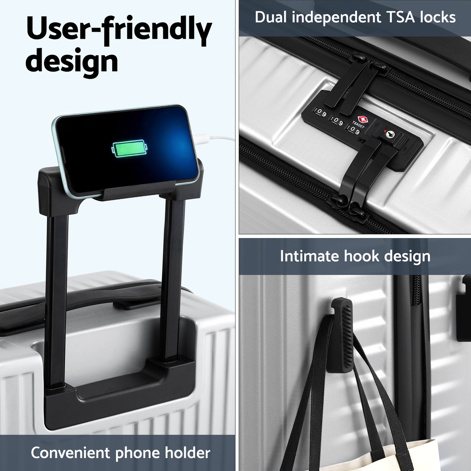 Wanderlite 20" Luggage Suitcase Front Pocket Travel Carry On Dual TSA Silver-Home &amp; Garden > Travel > Suitcases-PEROZ Accessories