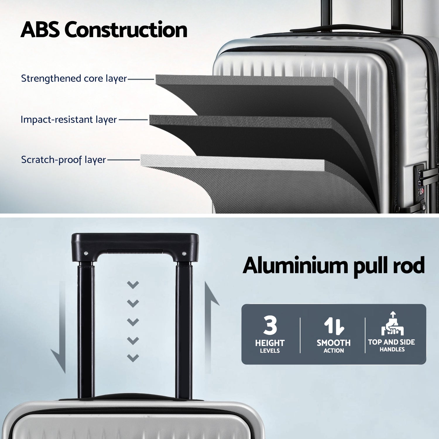 Wanderlite 20" Luggage Suitcase Front Pocket Travel Carry On Dual TSA Silver-Home &amp; Garden > Travel > Suitcases-PEROZ Accessories