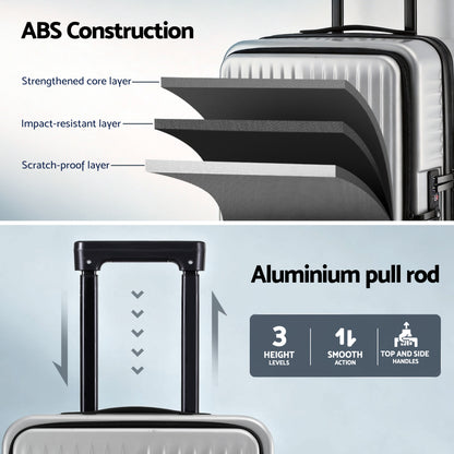 Wanderlite 20" Luggage Suitcase Front Pocket Travel Carry On Dual TSA Silver-Home &amp; Garden > Travel > Suitcases-PEROZ Accessories