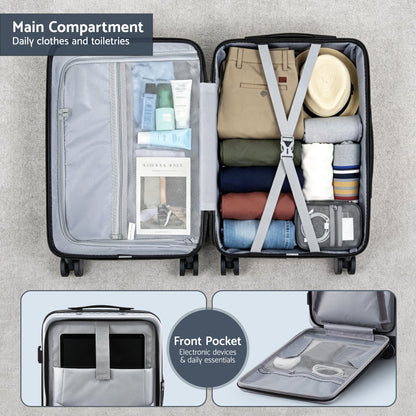 Wanderlite 20" Luggage Suitcase Front Pocket Travel Carry On Dual TSA Silver-Home &amp; Garden > Travel > Suitcases-PEROZ Accessories