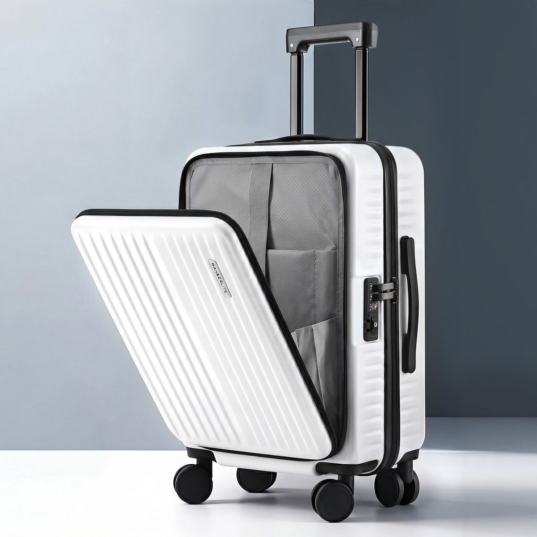 Wanderlite 20" Luggage Suitcase Front Pocket Travel Carry On Dual TSA White-Home &amp; Garden > Travel > Suitcases-PEROZ Accessories