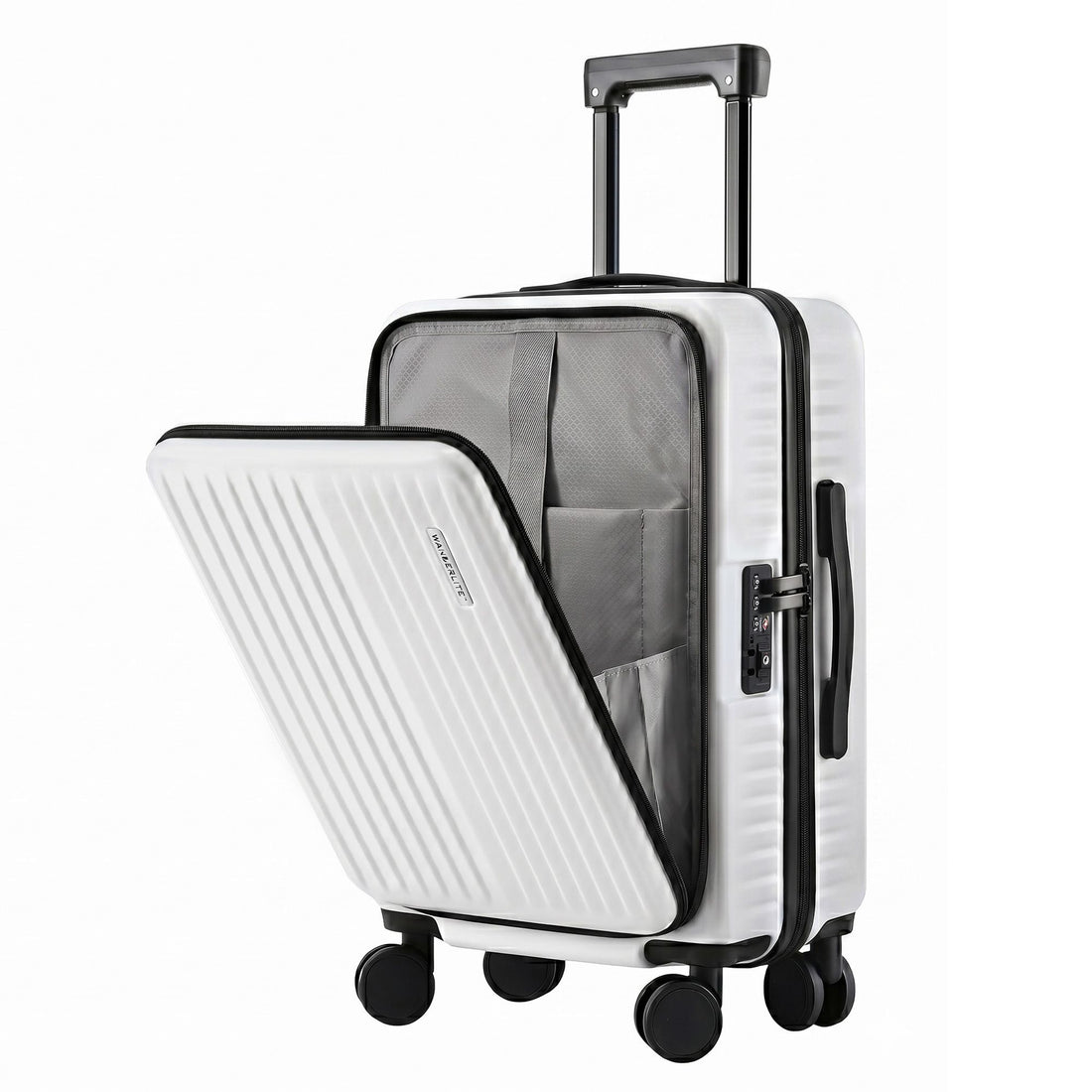 Wanderlite 20" Luggage Suitcase Front Pocket Travel Carry On Dual TSA White-Home &amp; Garden > Travel > Suitcases-PEROZ Accessories