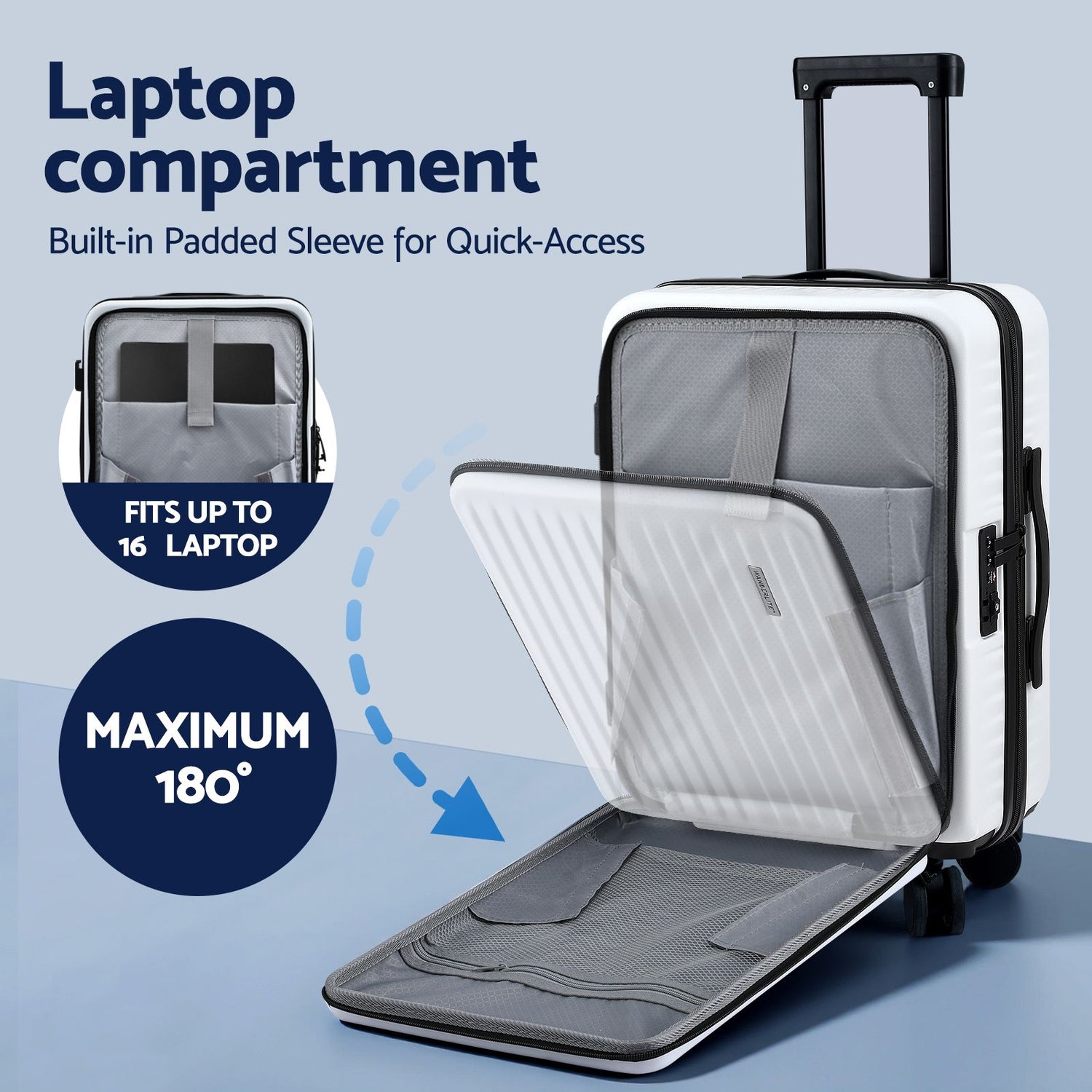 Wanderlite 20" Luggage Suitcase Front Pocket Travel Carry On Dual TSA White-Home &amp; Garden > Travel > Suitcases-PEROZ Accessories